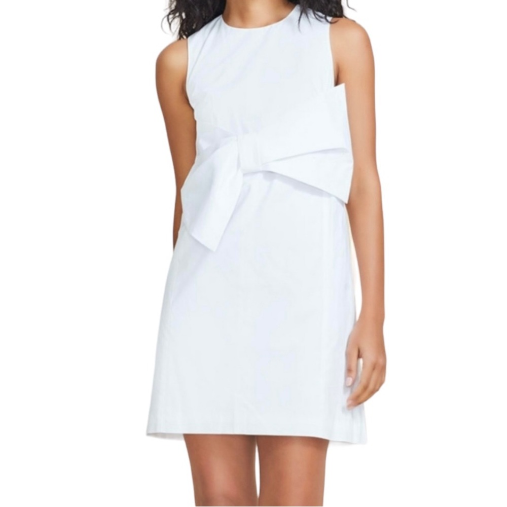 Lela Rose Pearl White Cotton Poplin Sleeveless Bow Shift Dress 8